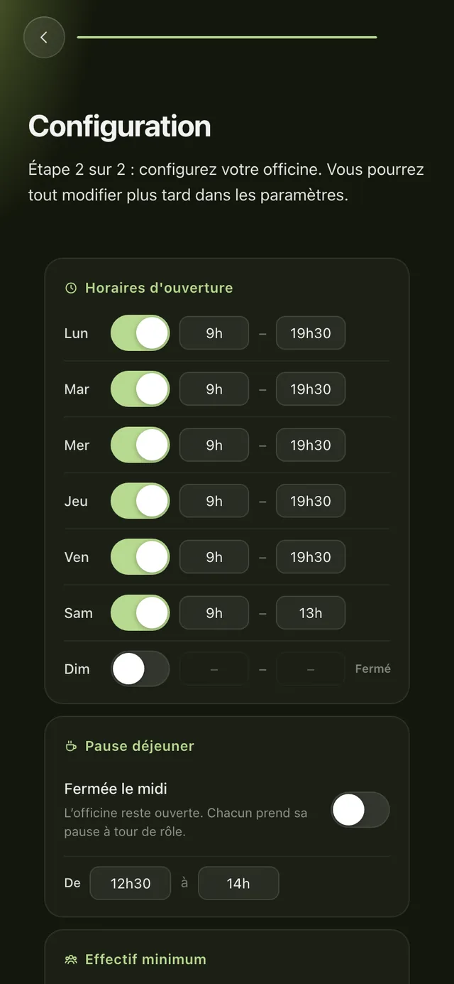 Configurer son officine : horaires d'ouverture, effectifs, congés
